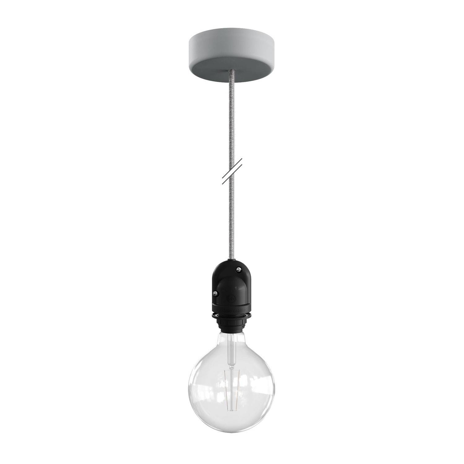 EIVA Zewnętrzna lampa wisząca do klosza z 1,5 mm kablem w oplocie, podsufitką i z silikonową oprawką IP65 waterproof