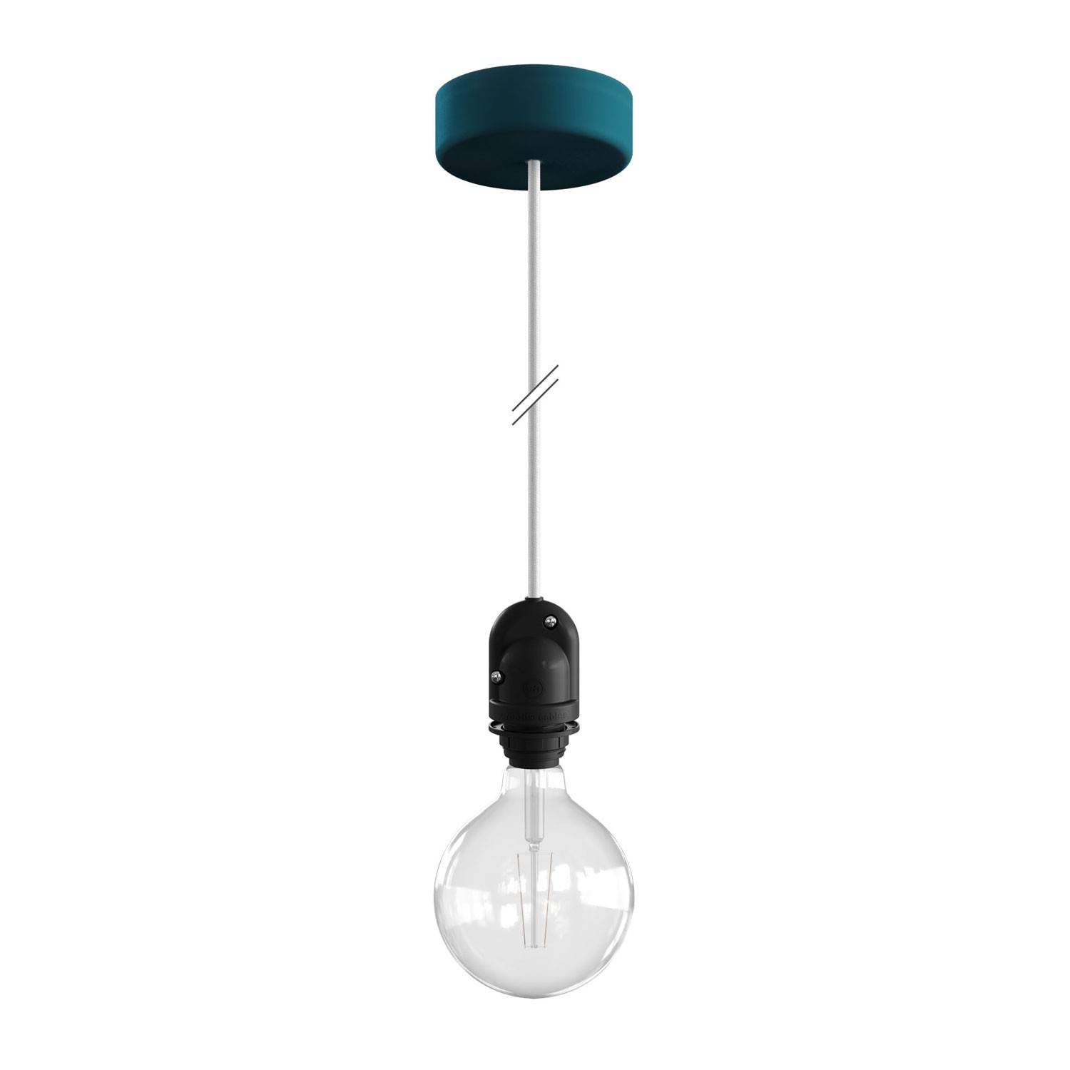 EIVA Zewnętrzna lampa wisząca do klosza z 1,5 mm kablem w oplocie, podsufitką i z silikonową oprawką IP65 waterproof