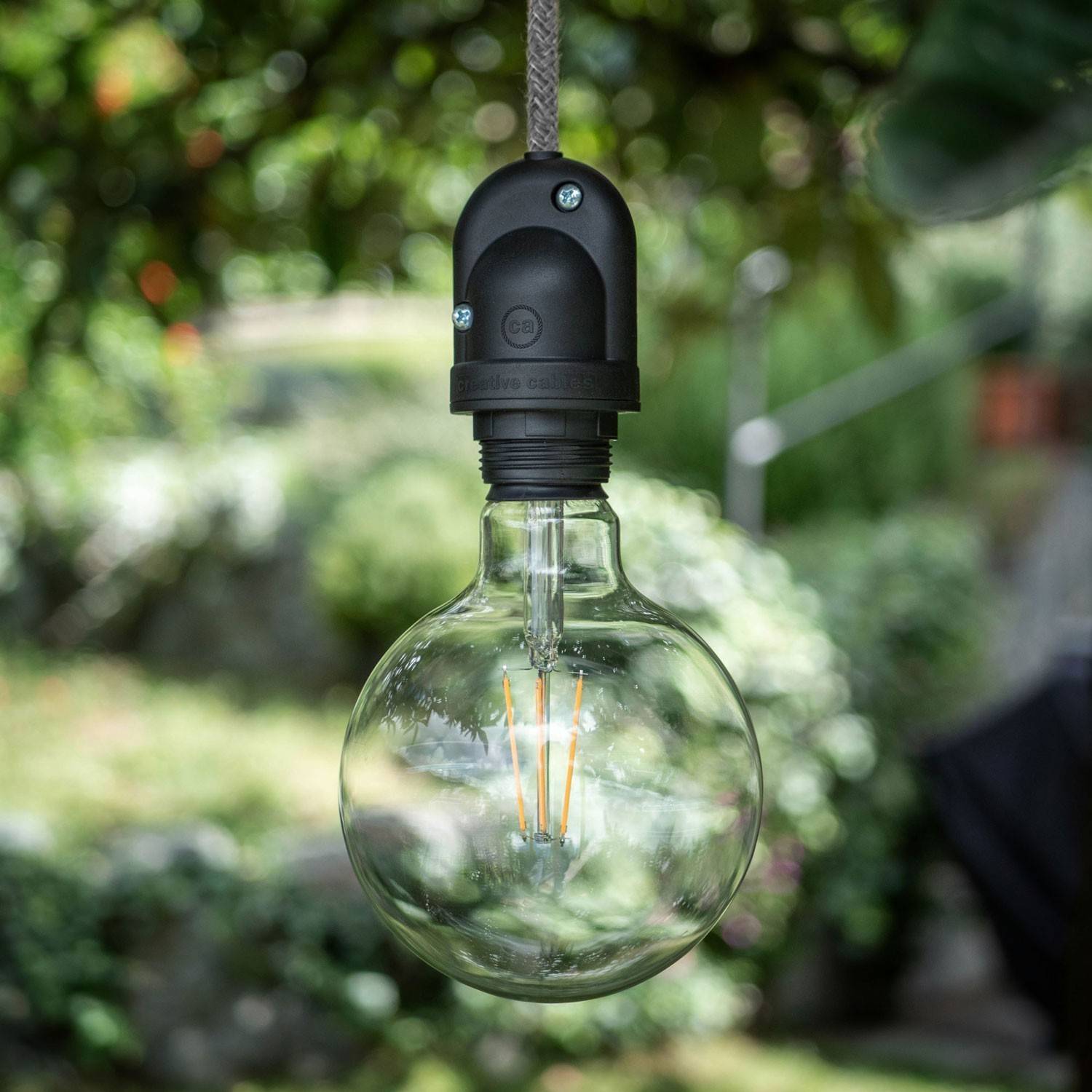 EIVA Zewnętrzna lampa wisząca do klosza z 1,5 mm kablem w oplocie, podsufitką i z silikonową oprawką IP65 waterproof