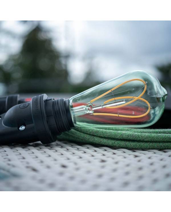 EIVA Zewnętrzna lampa wisząca do klosza z 1,5 mm kablem w oplocie, podsufitką i z silikonową oprawką IP65 waterproof