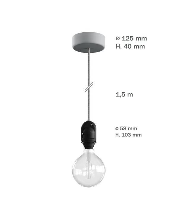 EIVA Zewnętrzna lampa wisząca do klosza z 1,5 mm kablem w oplocie, podsufitką i z silikonową oprawką IP65 waterproof