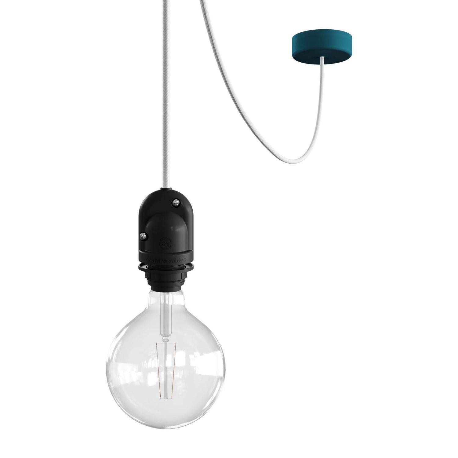 EIVA Buiten hanglamp voor lampenkap met 5m textiel kabel, decenter, roos en waterdichte fitting IP65