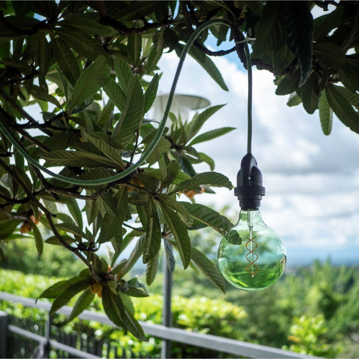 EIVA Závesná lampa do exteriéru pre tienidlo, 5m textilného kábla, silikonová rozeta a objímka, IP65 vodeodolná