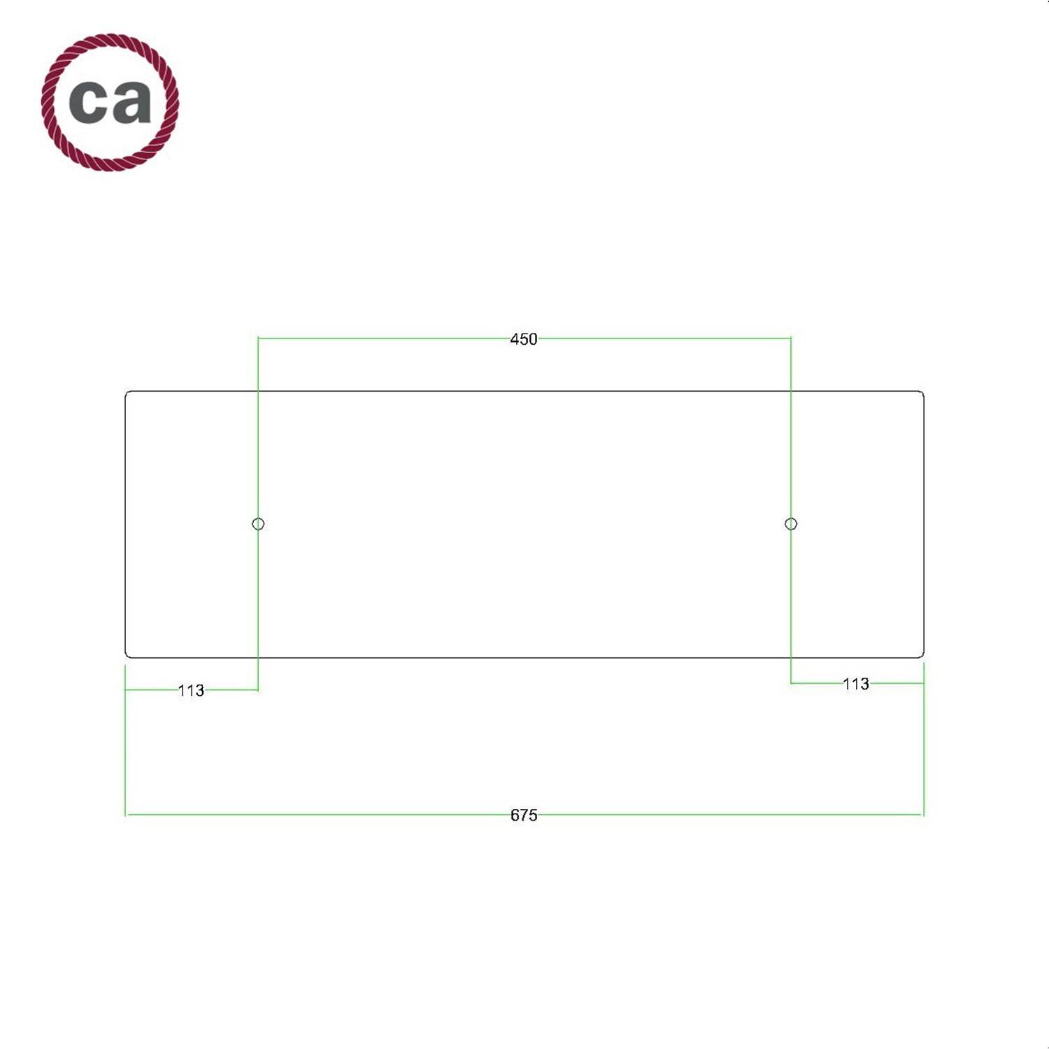 Rechteckiges XXL 2-Loch und 6 Seitenlöchern Lampenbaldachin Kit, Rose-One-Abdeckung, Abmessungen 675 x 225 mm