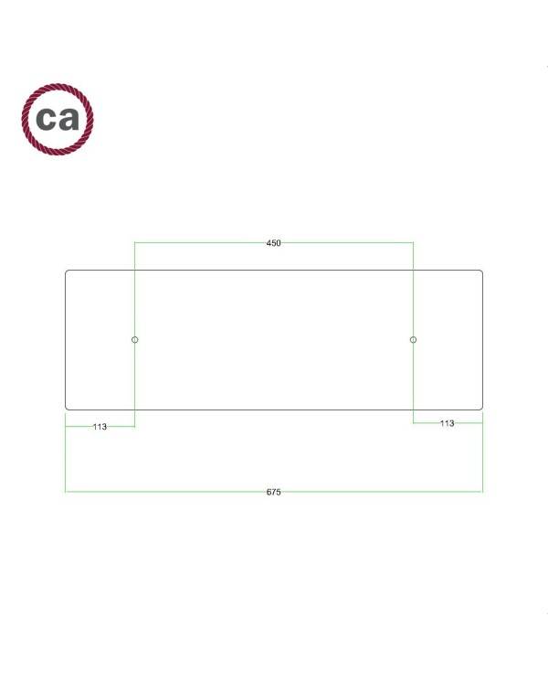 Rechteckiges XXL 2-Loch und 6 Seitenlöchern Lampenbaldachin Kit, Rose-One-Abdeckung, Abmessungen 675 x 225 mm