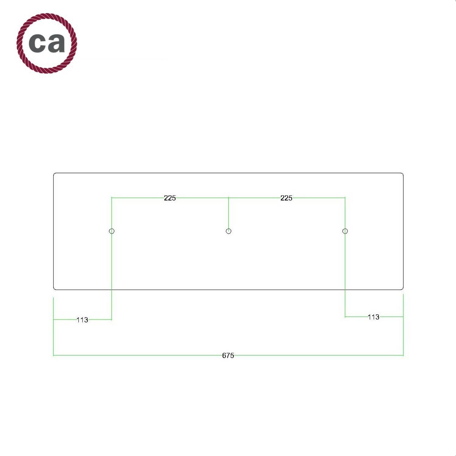 Obdélníkový XXL stropní baldachýn se třemi otvory Rose-One s rozměry 675 x 225 mm