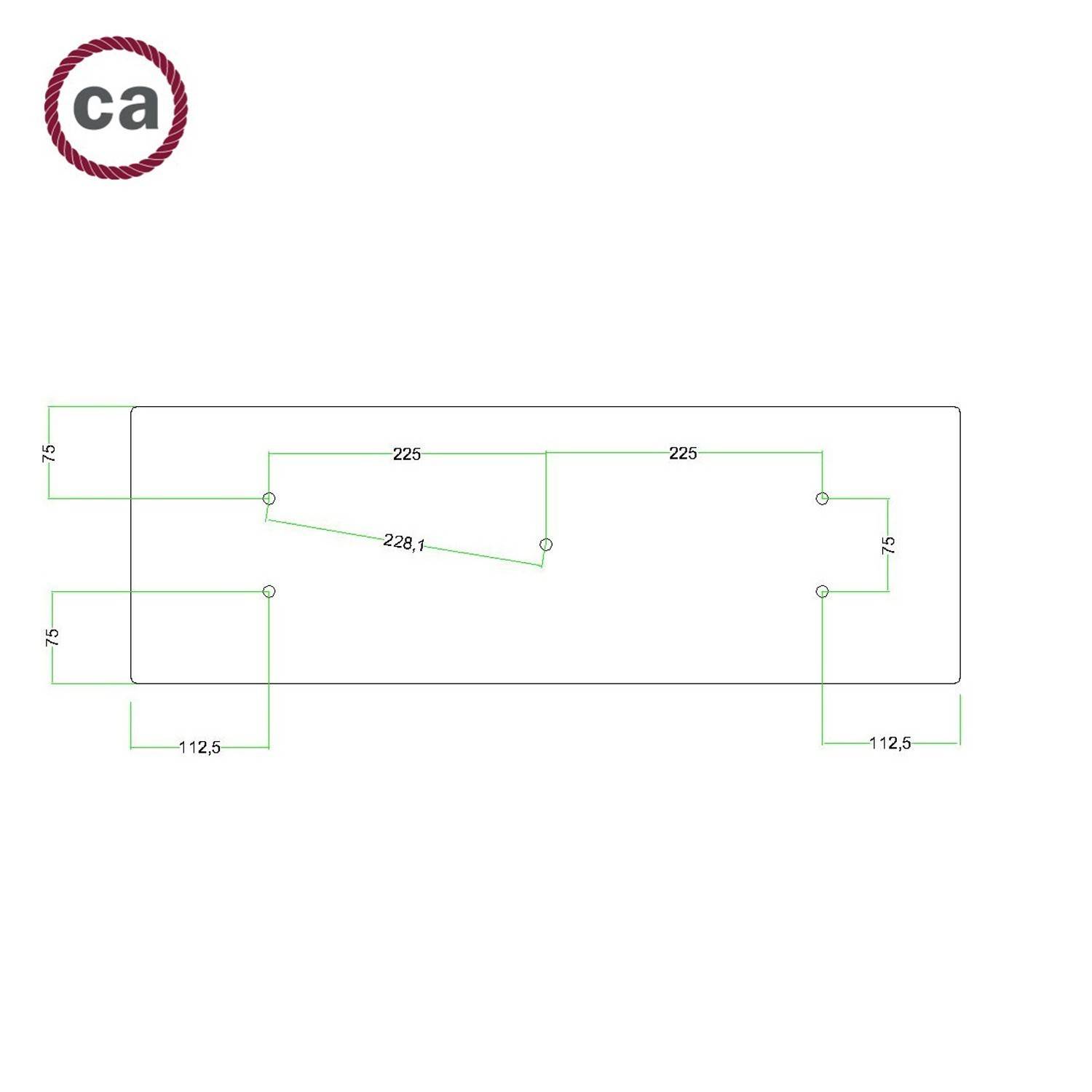 XXL rechthoekige 5-gats Rose-One plafondkap-kit, afmetingen 675 x 225 mm