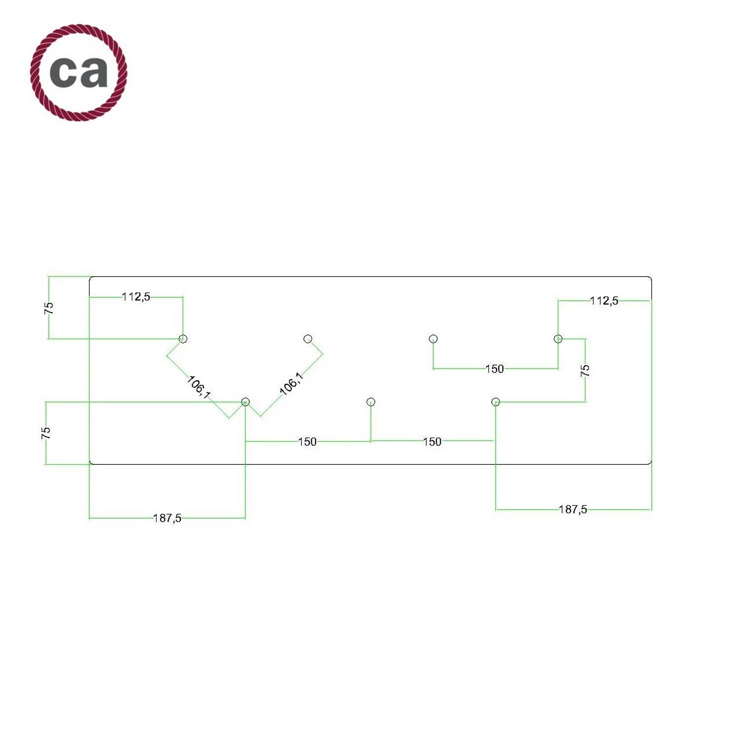 Roșu rectangular XXL cu un orificiu central de 7 și 6 orificii laterale, 675 x 225 mm