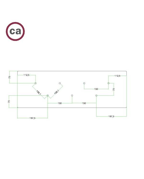 Roșu rectangular XXL cu un orificiu central de 7 și 6 orificii laterale, 675 x 225 mm