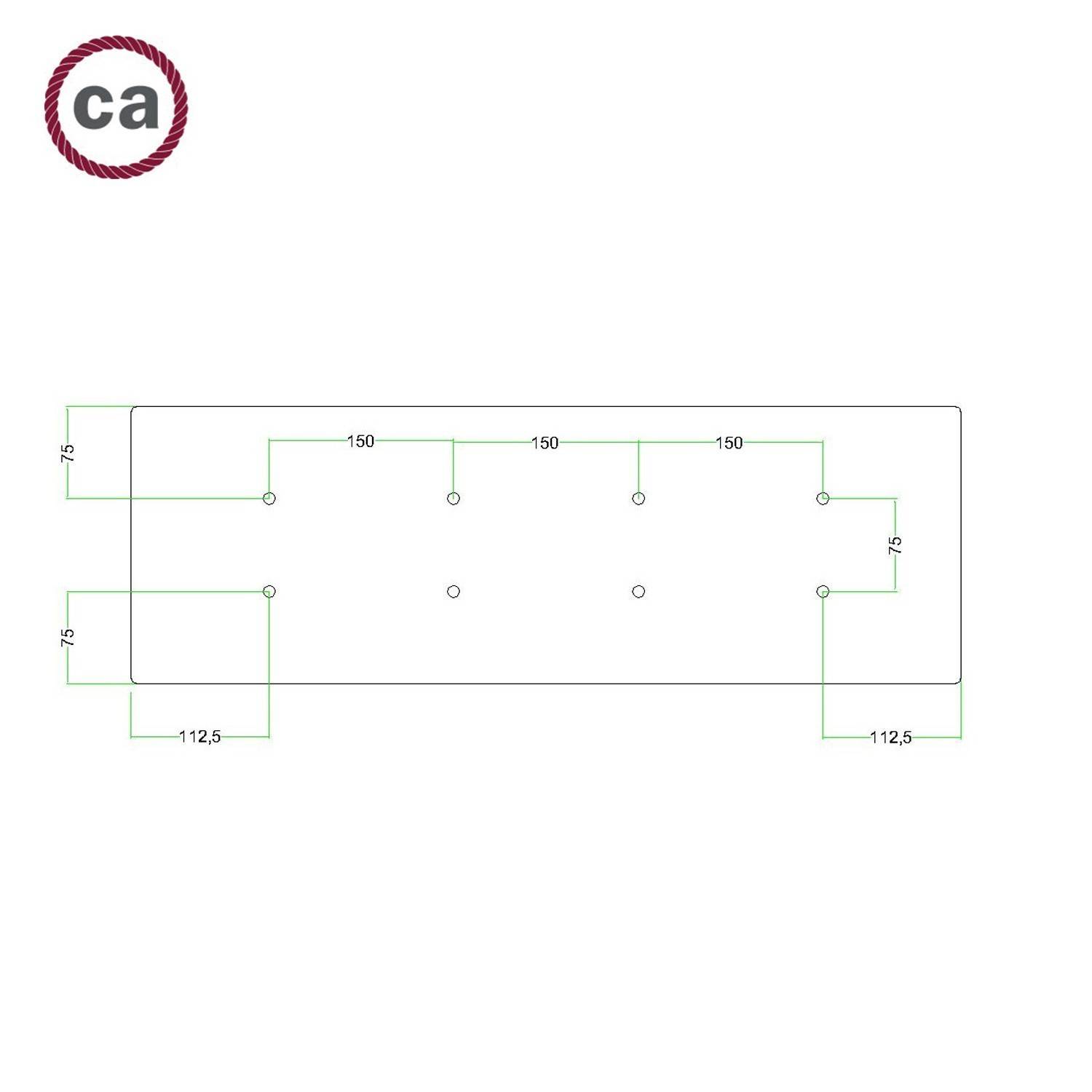 Kit rosetón XXL Rose-One rectangular a 8 agujeros y 6 agujeros laterales, dimensiones 675 x 225 mm