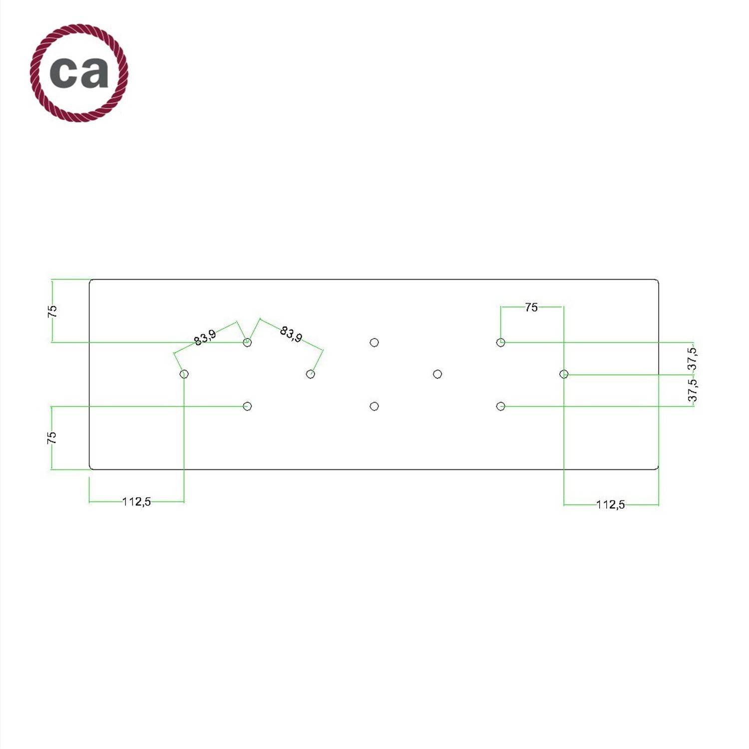 Rechteckiges XXL 10-Loch und 6 Seitenlöchern Lampenbaldachin Kit, Rose-One-Abdeckung, Abmessungen 675 x 225 mm