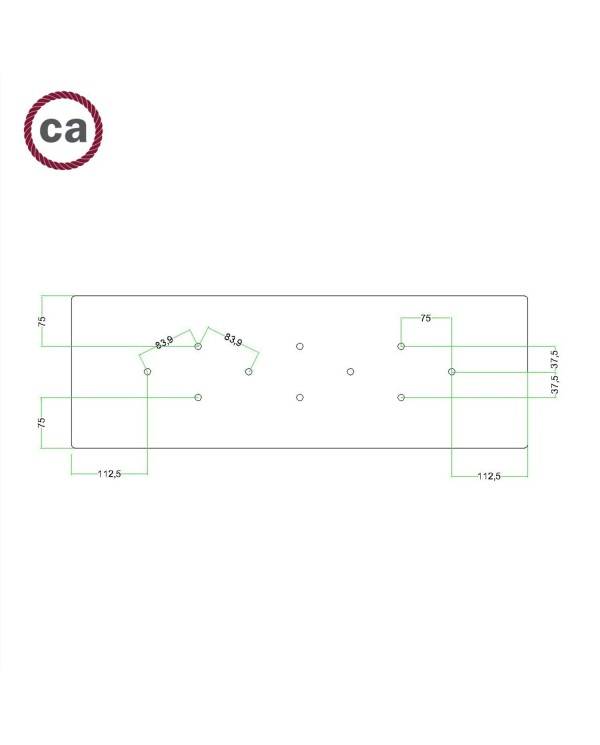 Rechteckiges XXL 10-Loch und 6 Seitenlöchern Lampenbaldachin Kit, Rose-One-Abdeckung, Abmessungen 675 x 225 mm