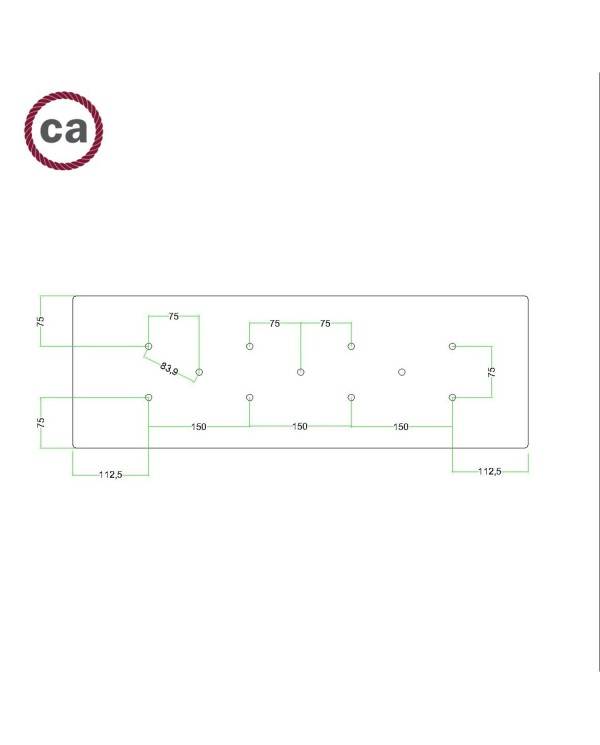 Rechteckiges XXL 11-Loch und 6 Seitenlöchern Lampenbaldachin Kit, Rose-One-Abdeckung, Abmessungen 675 x 225 mm