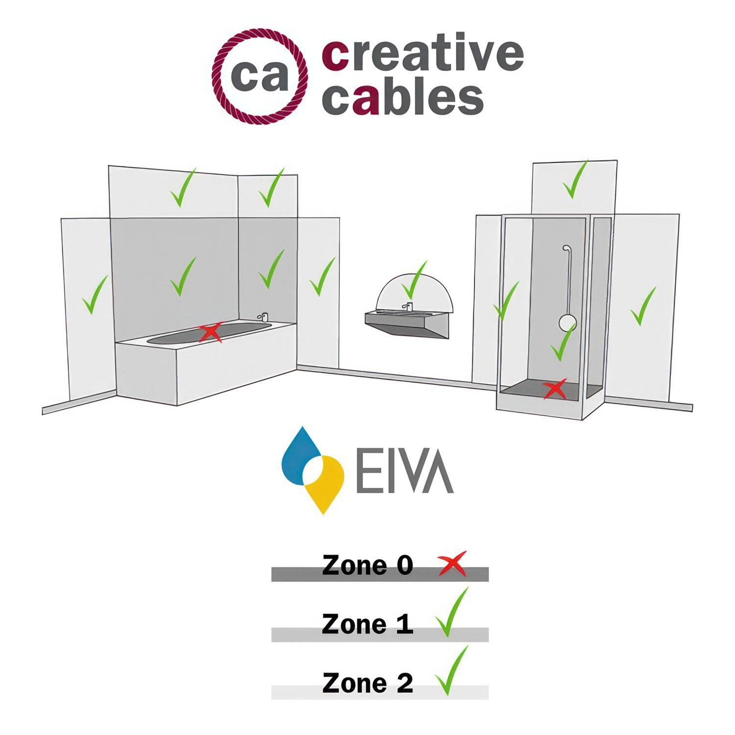 Fermaluce EIVA ELEGANT cu extensie în formă de L, rozetă de tavan și suport pentru lampă rezistent la apă IP65.