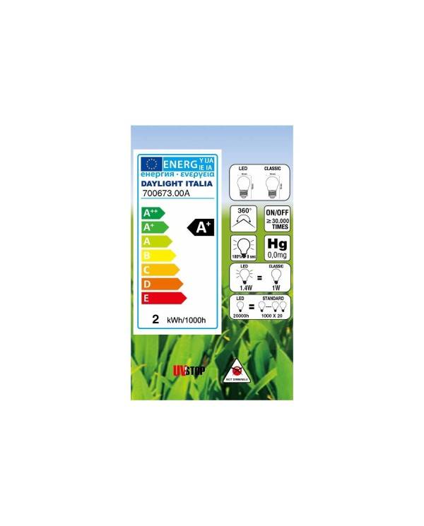 Modrá dekoratívna LED žiarovka G45 Globetta 1,4W E27