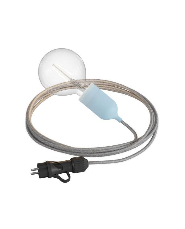 Eiva Snake Pastel, lampa portabilă pentru exterior, cablu textil de 5 m, suport de lampă și priză rezistente la apă IP65