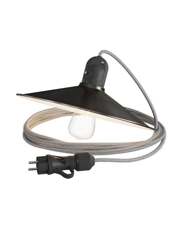 Lampă de exterior portabilă Eiva Snake cu umbrelă de tip pendul, cablu textil de 5 m, suport pentru lampă și priză rezistent la 