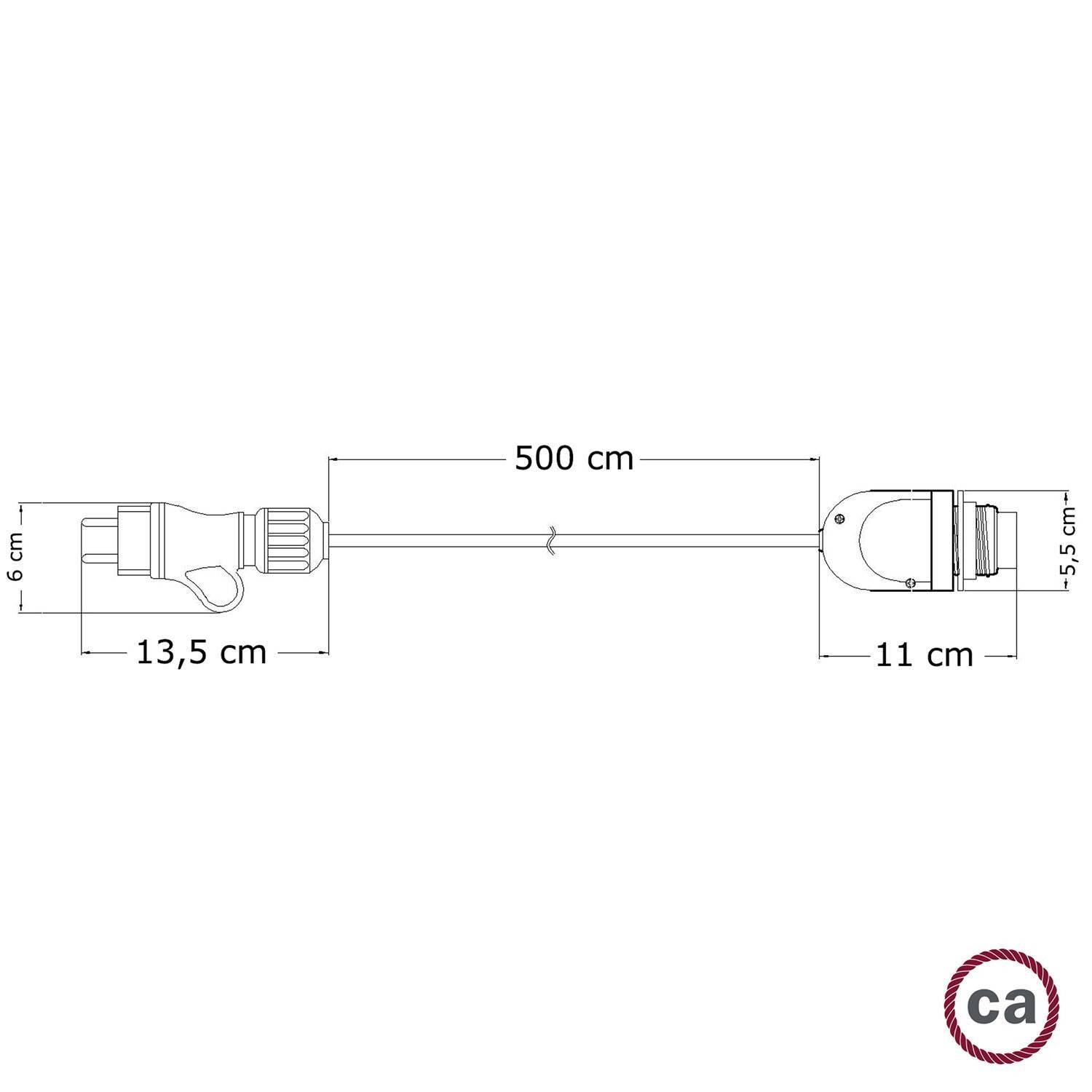 Eiva Snake, bærbar udendørs lampe, 5 m tekstilkabel, IP65 vandtæt lampeholder og stik