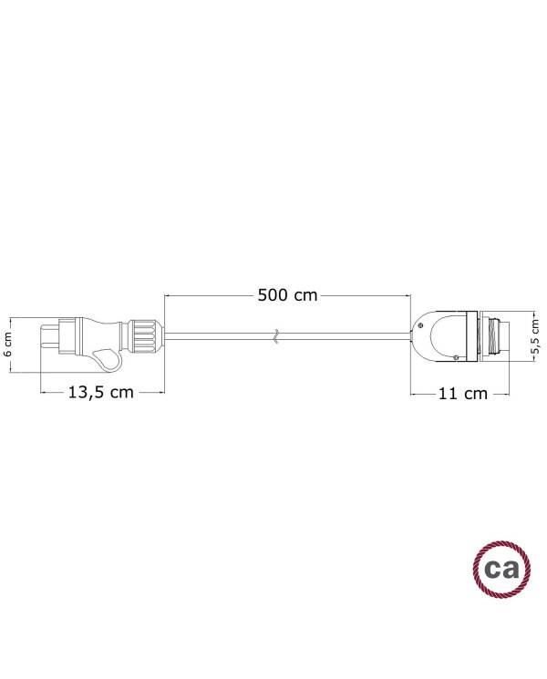 Eiva Snake, bærbar udendørs lampe, 5 m tekstilkabel, IP65 vandtæt lampeholder og stik