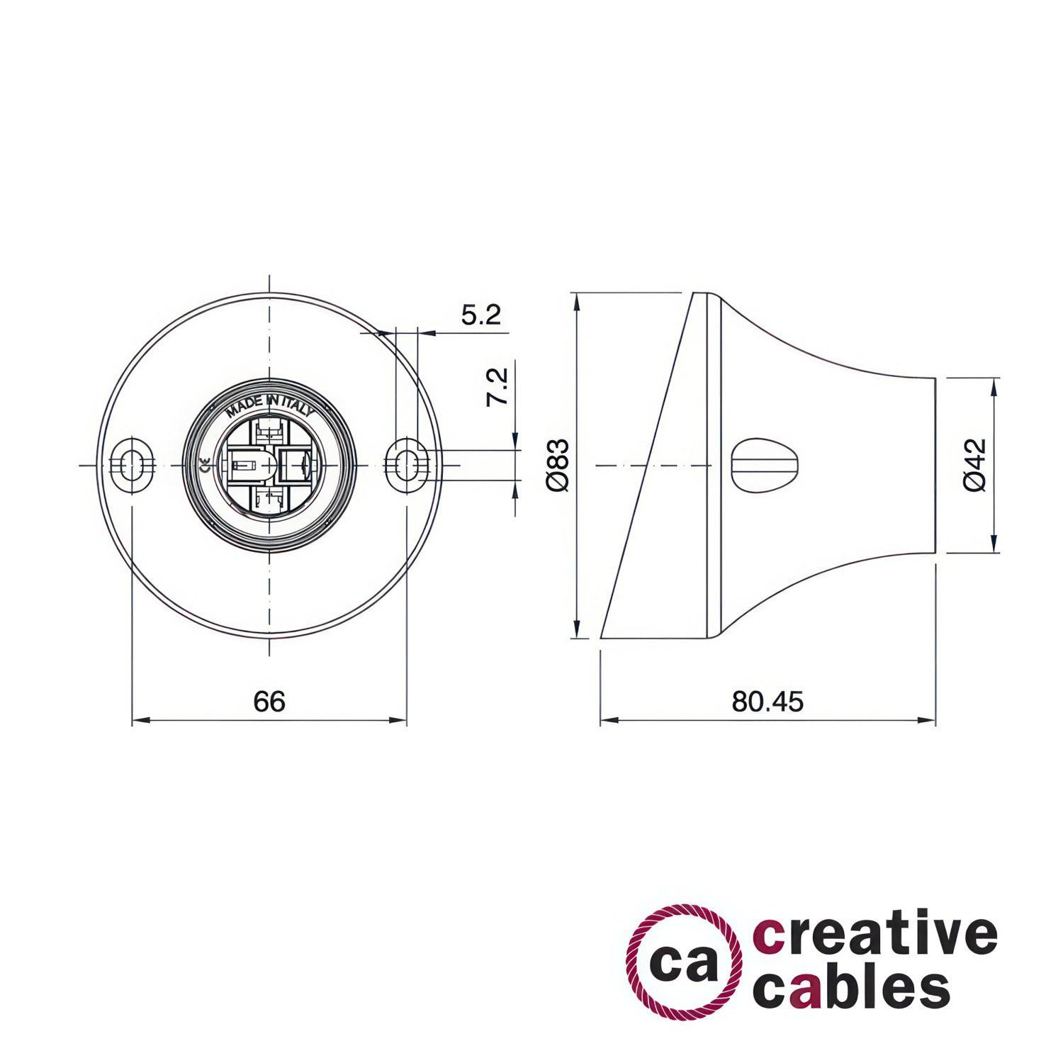 45° thermoplastic wall or ceiling lamp holder