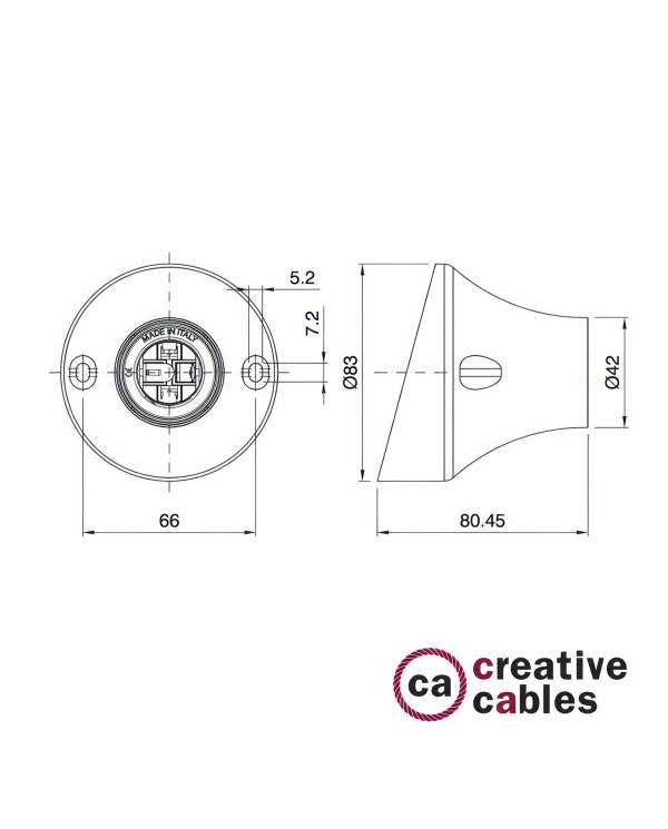 45° thermoplastic wall or ceiling lamp holder