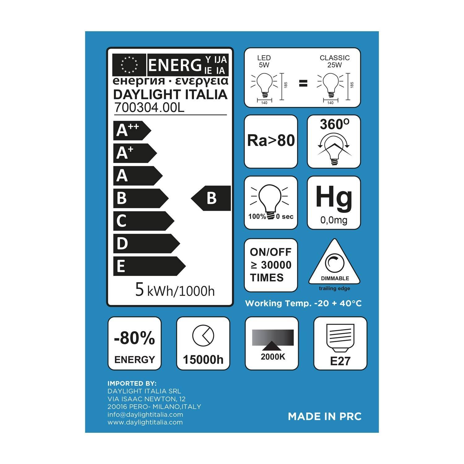 LED Globe G140 Bumped Smoky spiral glødetråd 5W E27 Dimmerabile 2000K pære