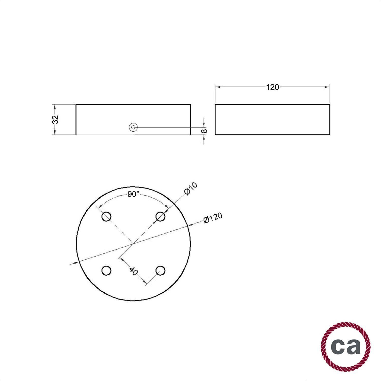 Cylindrisk loftsroset i træ med 4 huller Kit