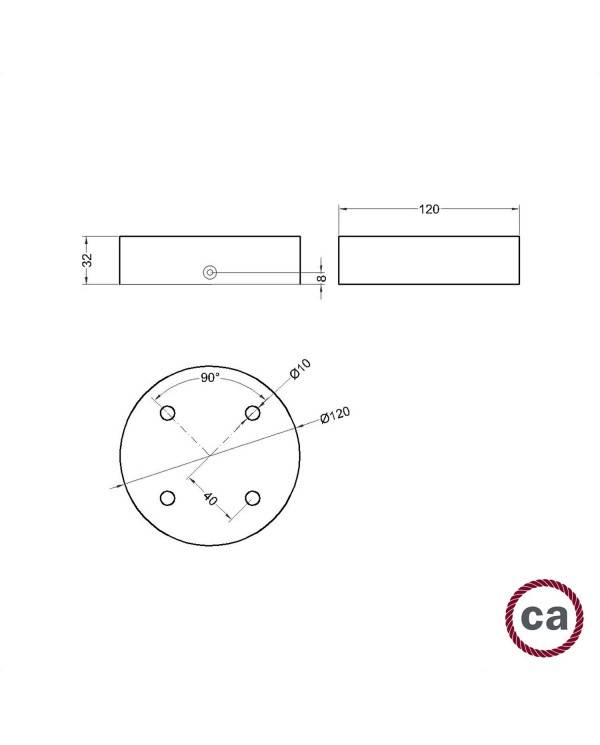 Cylindrisk loftsroset i træ med 4 huller Kit