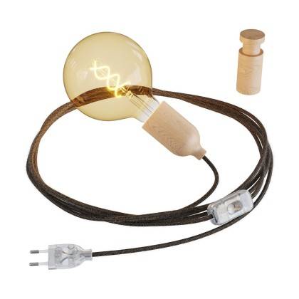 Șarpele, împletindu-se cu suport de lampă din lemn, fișă și comutator, complet cu clips de cablu din lemn Rolé.