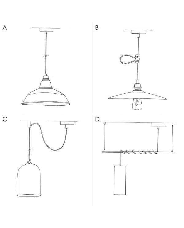 Lampă cu pendul completă cu cablu textil și abajur din lemn Tub-E14 - Fabricată în Italia