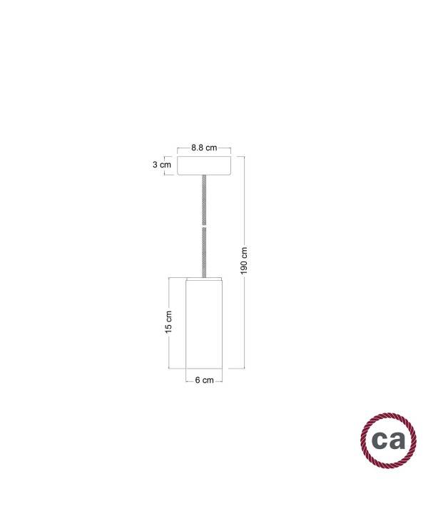 Hanglamp compleet met strijkijzersnoer en Tub-E14 houten kap