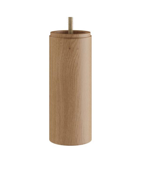 Lampa wisząca z kablem w oplocie i drewnianym kloszem Tub-E14 - Made in Italy