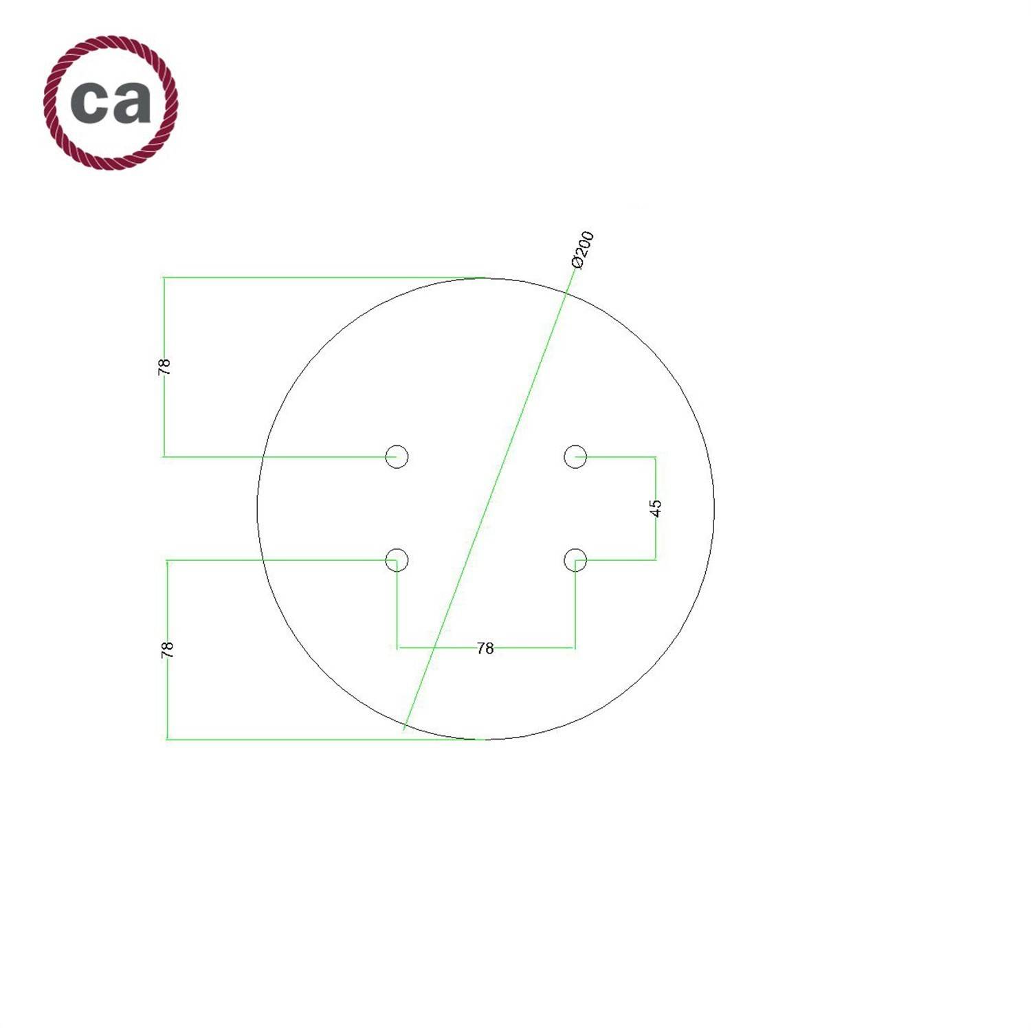 Rose-One compleet rond plafondkap-kit 200 mm. met 4 gaten en 4 zijgaten - PROMO