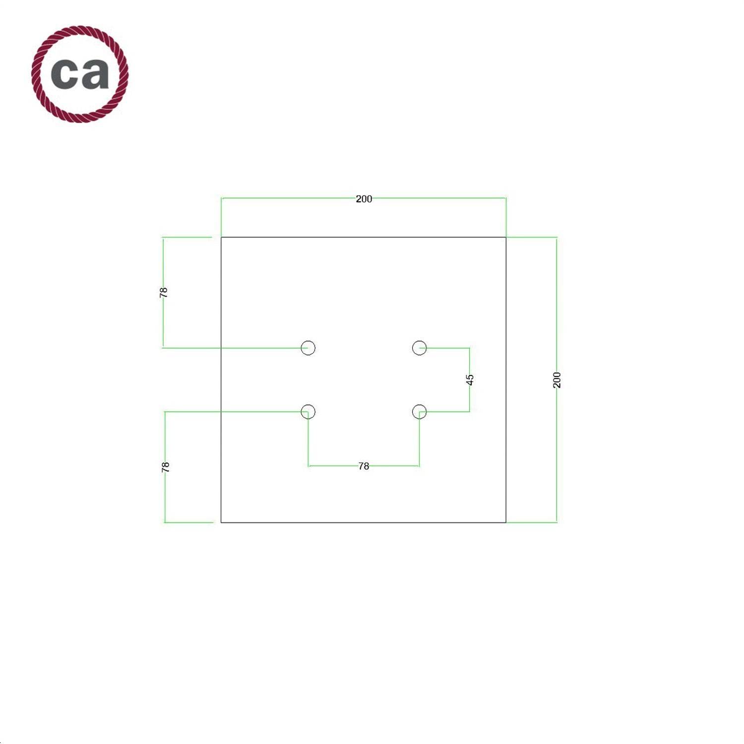 Kit rosetón Rose-One cuadrado, 200 mm con 4 agujeros y 4 agujeros laterales - PROMO