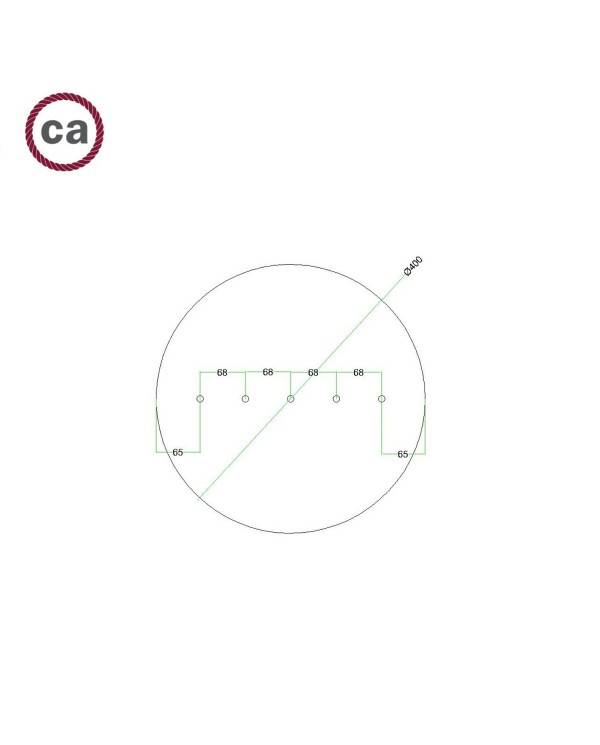 Rose-One compleet rond plafondkap-kit 400 mm. met 5 gaten op lijn en 4 zijgaten - PROMO