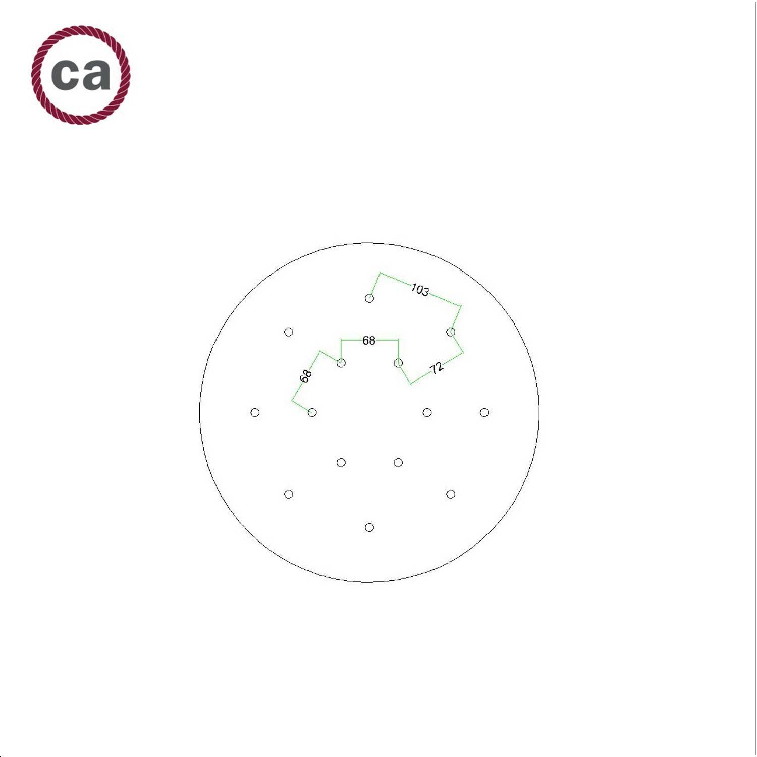 Rose-One compleet rond plafondkap-kit 400 mm. met 14 gaten en 4 zijgaten - PROMO