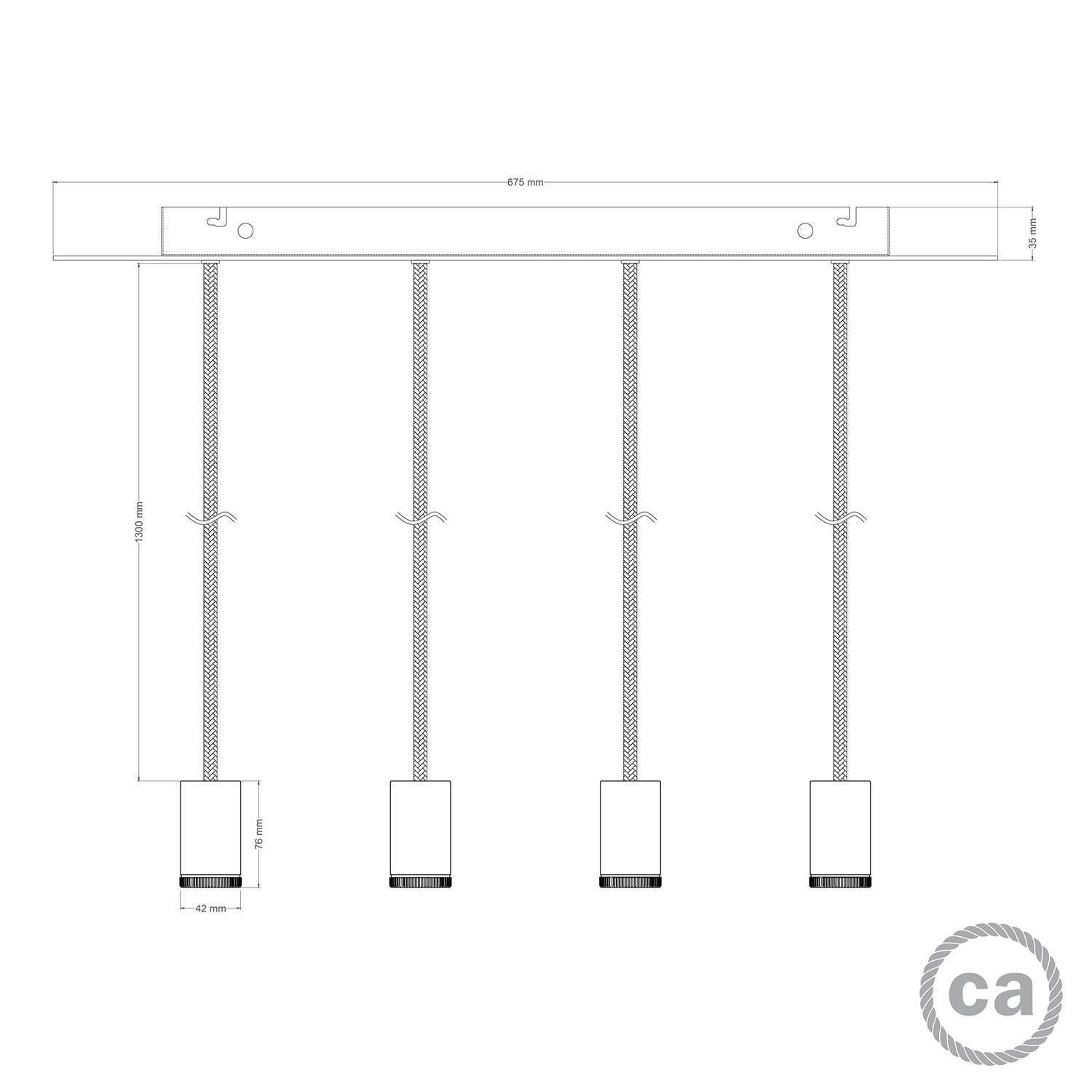 Projetor GU1d0 de quatro suspensões com Rose-One XXL retangular de 675 mm