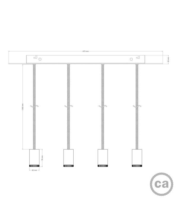 Luster s 4 usmjerena reflektora GU1d0 s XXL pravokutnom rozetom Rose-One 675 mm