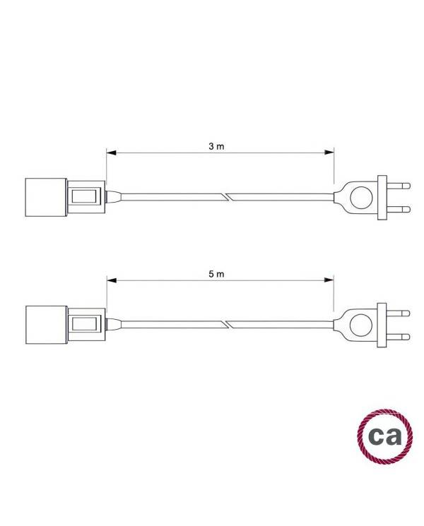 Snake Zick-Zack für Lampenschirm - Plug-in Leuchte mit Textilkabel mit Zick-Zack-Muster und 2-poligem Stecker