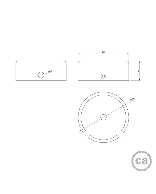 Kit Mini cylinderformet rose i træ med 1 centralt hul og 2 sidehuller