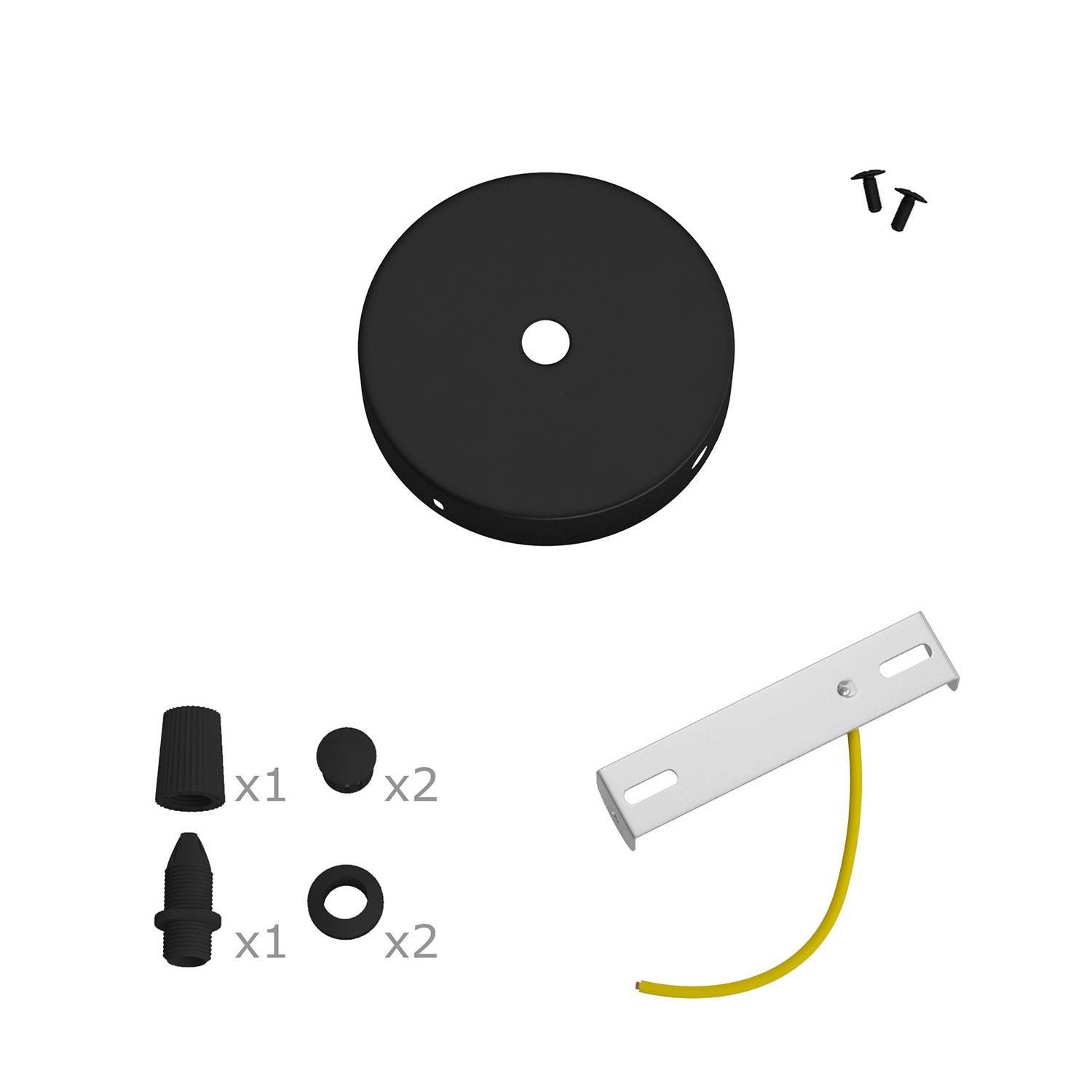 Kit Mini rosácea cilíndrica metálica com 1 furo central e 2 furos laterais