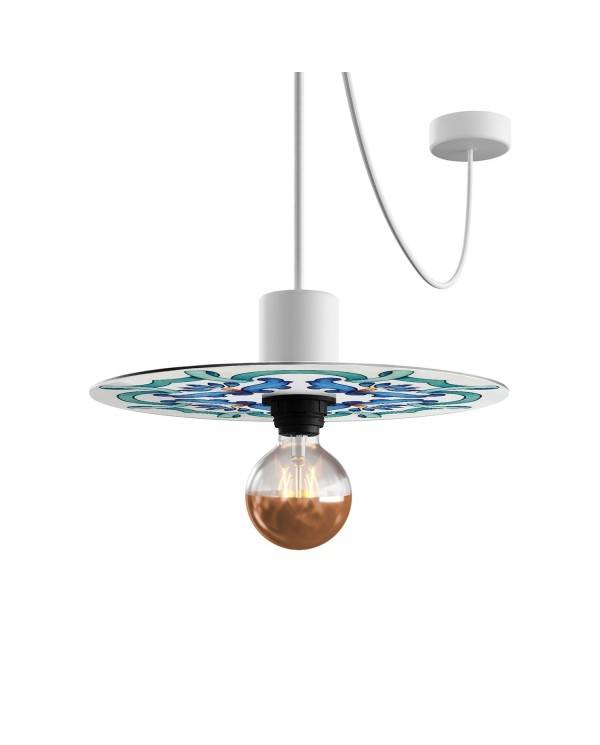 Mini Ellepì 'Maioliche' platte lampenkap ideaal voor hang- en wandlampen of voor snoerverlichting, 24 cm diameter-Made in Italy