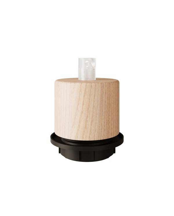 Kit cylindrisk lampeholder med gevind E27 i træ til lampeskærm med trækbegrænsning