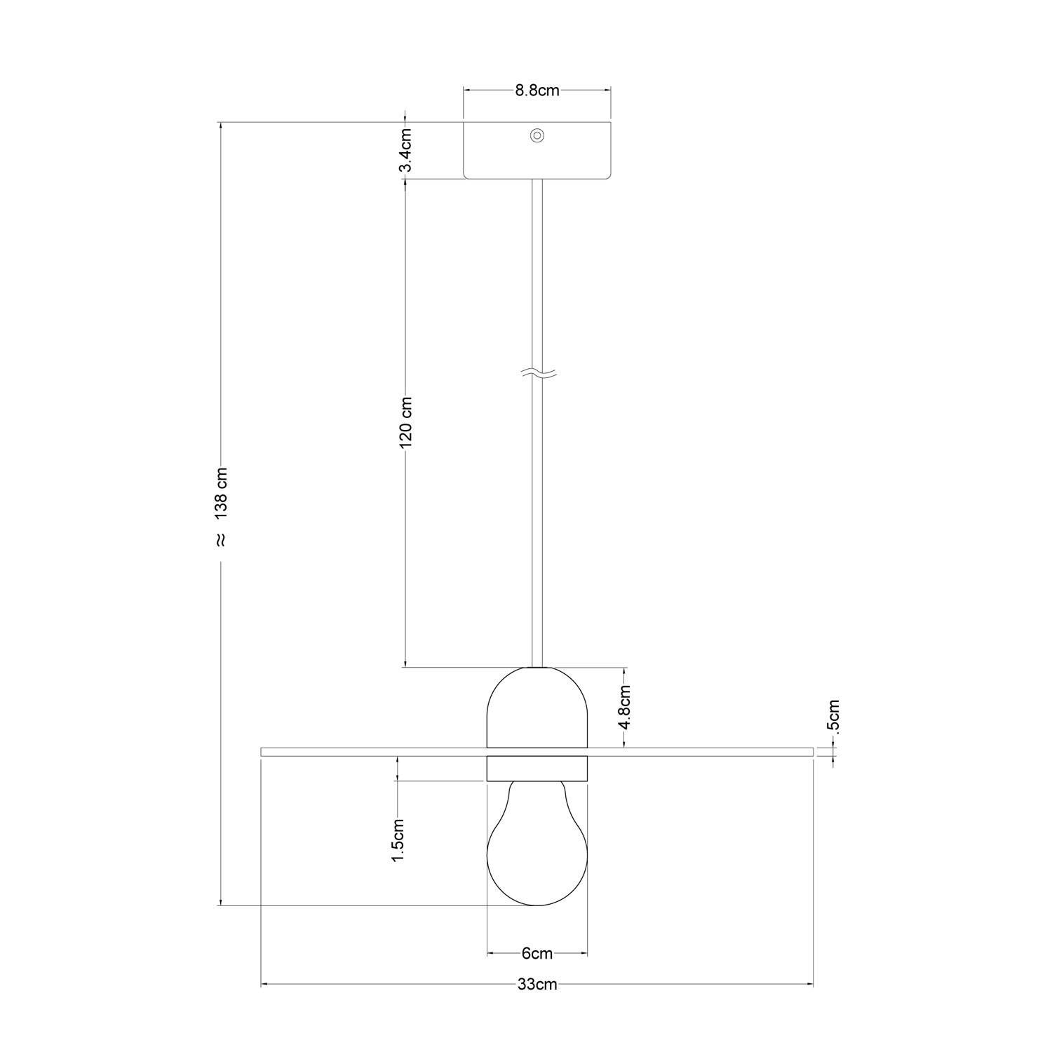 Lampă suspendată din lemn cu cablu din material textil și abajur în formă de OZN.