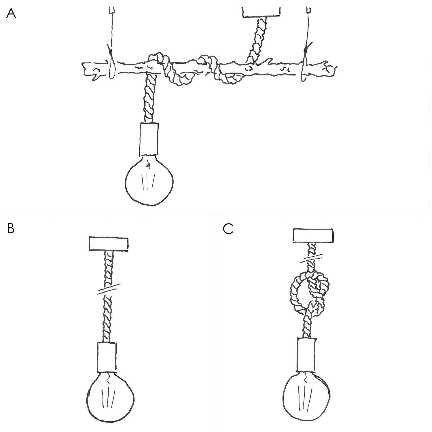 Závesná lampa s XL 16mm lanovým káblom, lakované drevené prvky - Vyrobená v Taliansku