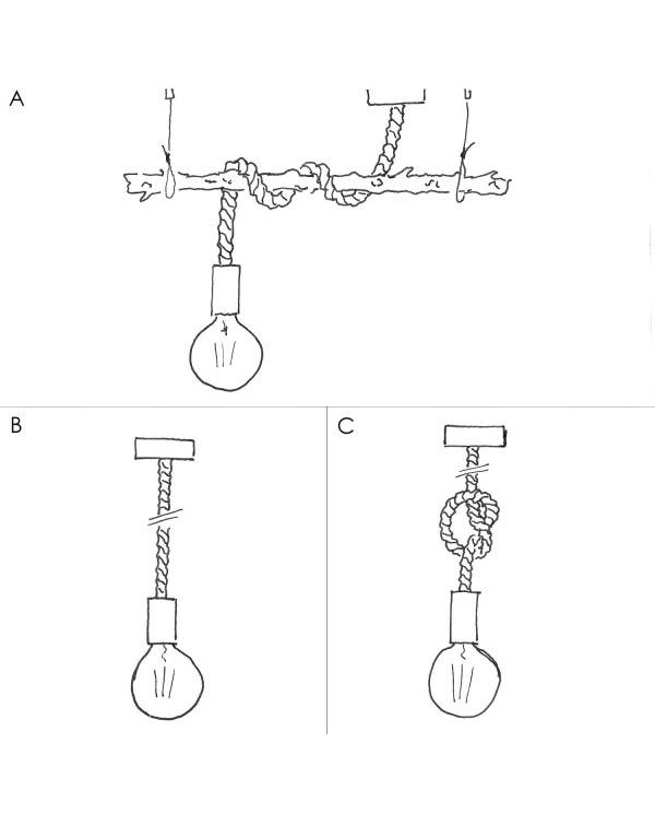 Závesná lampa s XL 16mm lanovým káblom, lakované drevené prvky - Vyrobená v Taliansku