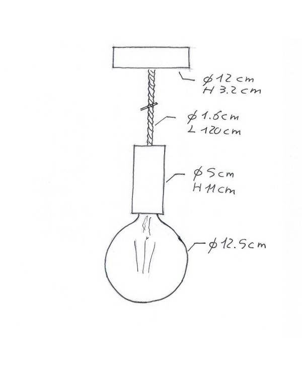 Candeeiro suspenso com cordão náutico XL com 16mm e detalhes em madeira pintada - Fabricado em Itália