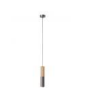 Hanglamp compleet met textielkabel en dubbele Tub-E14 houten en metalen afwerking - Made in Italy