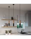 Pendant lamp complete with textile cable and double Tub-E14 wood and metal shade - Made in Italy