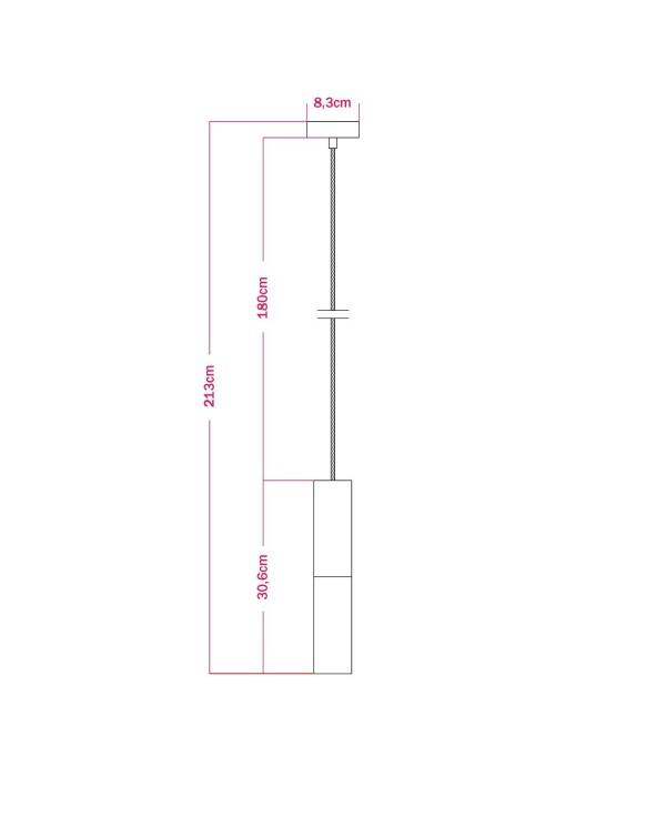 Hanglamp compleet met textielkabel en dubbele Tub-E14 houten en metalen afwerking - Made in Italy